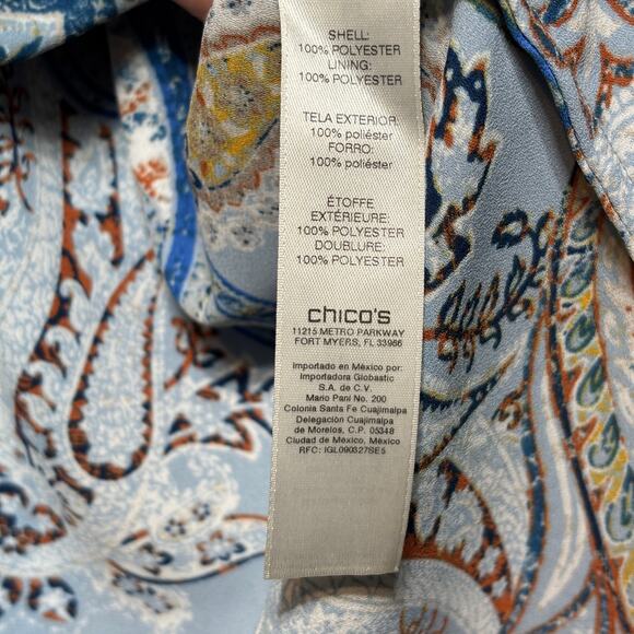 Chico’s Paisley Floral High Low Blouse 2 (12–14) Boho Retro Artsy Classic Top - Picture 4 of 8